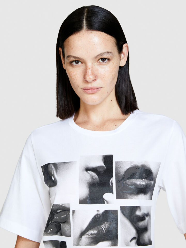 T-shirt with glossy print - women's short sleeve t-shirts - White | Sisley image number 5